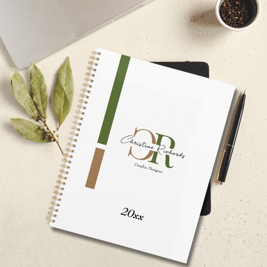 Monogramme d'or vert olive simple et moderne