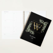 Monogramme doré Élégante Verdure Noir 2023 (Devant avec enveloppe)