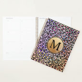 Monogramme doré girly arc-en-ciel iridescent léopa (Devant avec enveloppe)