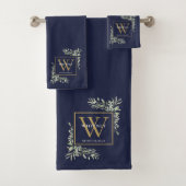 Monogramme doré Nom Verdure Bleu marine (En situation)