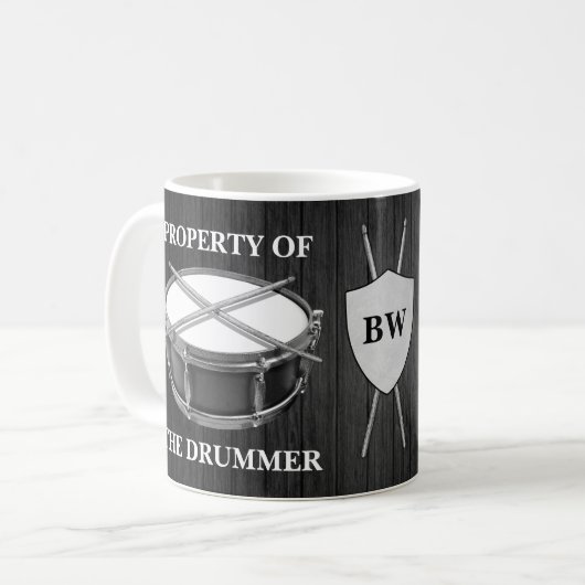 Monogramme Drummer Snare Drum Drumsticks Mug Mug (Devant gauche)