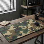 Monogramme du crayon de camouflage rétro vert mili<br><div class="desc">Apportez une touche tactique et personnalisée à votre espace de travail avec ce tapis de bureau de camouflage personnalisé. Parfait pour les joueurs, le personnel militaire et les amateurs de plein air, ce grand motif de mousepad est un classique rétro en vert, marron et noir. Le socle en caoutchouc antidérapant...</div>