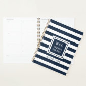 Monogramme du nom de famille à rayures bleu marine (Devant avec enveloppe)