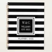 Monogramme du nom de famille à rayures noir et bla (Devant)