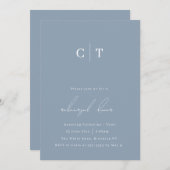Monogramme Dusty Bleu Répétition Dîner Invitation (Devant / Derrière)