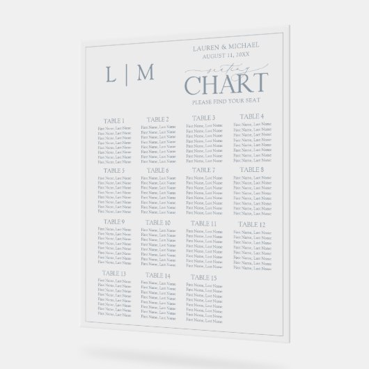 Monogramme Dusty Blue Moderne Mariage Tableau de s (Angle)