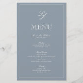 Monogramme Dusty Blue Script élégant Menu Mariage (Devant)
