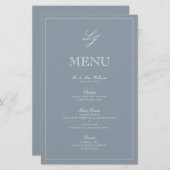 Monogramme Dusty Blue Script élégant Menu Mariage (Devant / Derrière)
