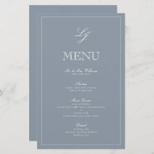 Monogramme Dusty Blue Script élégant Menu Mariage