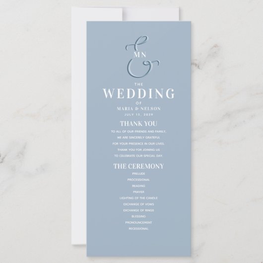 Monogramme Dusty Blue Wedding Programme (Devant)