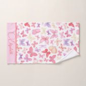 Monogramme écriture rose violet jaune Papillons  (Serviette à main)
