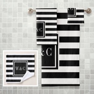 Monogramme élégant à rayures noires et blanches
