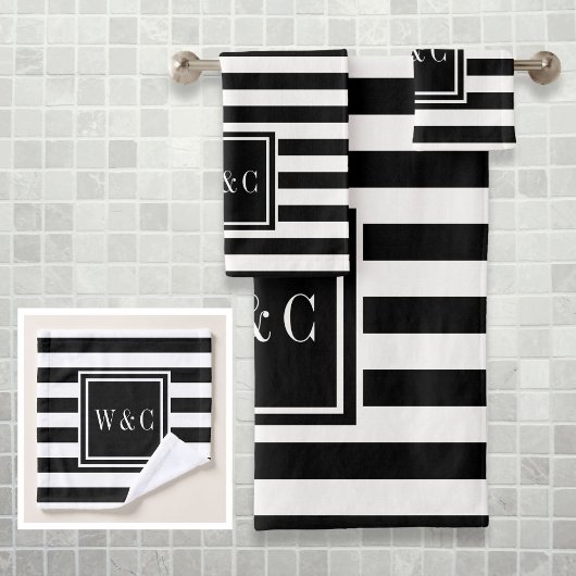 Monogramme élégant à rayures noires et blanches