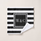 Monogramme élégant à rayures noires et blanches (Gant de toilette)
