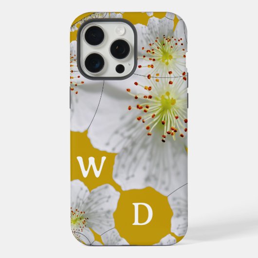 Monogramme Élégant Cute Floral Art Orange Jaune (Verso)