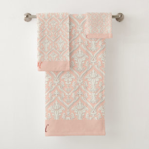 Monogramme Élégant Damassé Rose Et Blanc