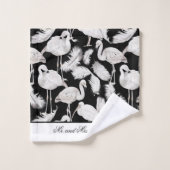 Monogramme élégant écriture noir blanc plumes de c (Gant de toilette)