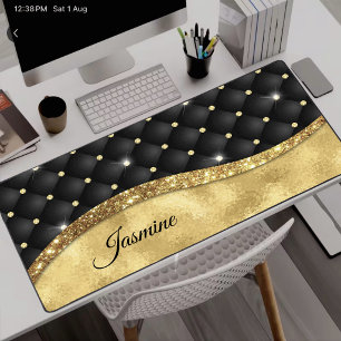 Monogramme élégant en diamant noir pailleté or fau