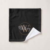 Monogramme élégant en écriture noir et or (Gant de toilette)