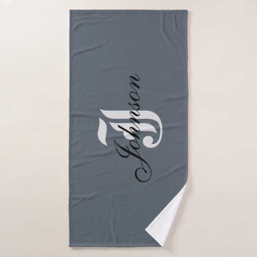 Monogramme élégant en gris blanc personnalisé (Serviette de bain)