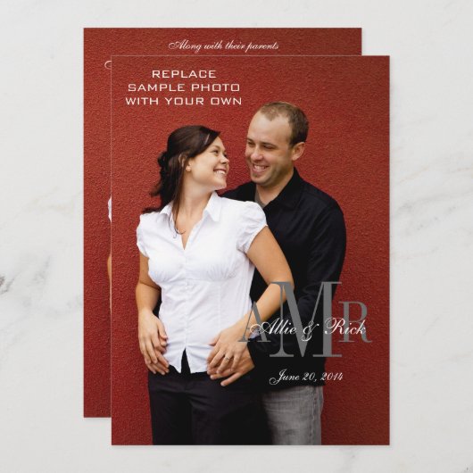 Monogramme élégant et invitations de mariage de ph (Devant / Derrière)