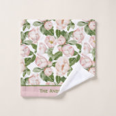 Monogramme Élégant Fleurs Floral Rose Vert Feuilla (Gant de toilette)