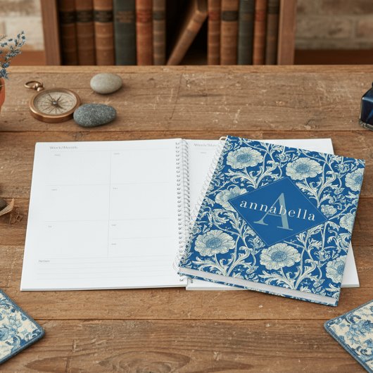 Monogramme élégant floral bleu William Morris