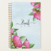 Monogramme Elégant Floral Vintage Pretty Pink Peon (Devant)