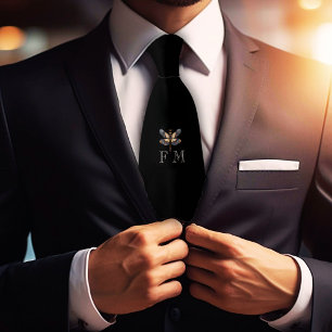 Monogramme Élégant libellule sur Cravate noir