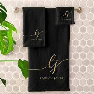 Monogramme Élégant Minimal Black Gold Chic