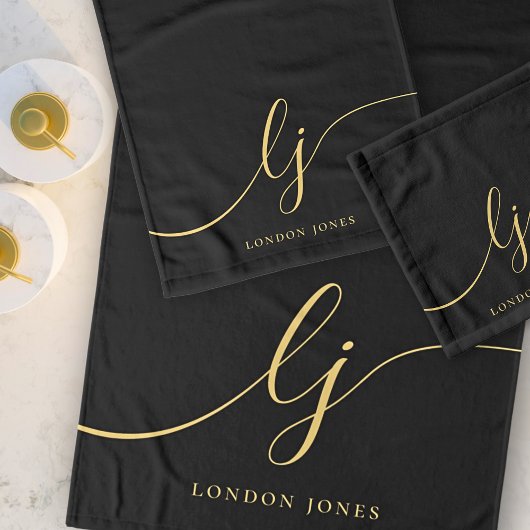 Monogramme Élégant Minimal Noir Or Chic élégant