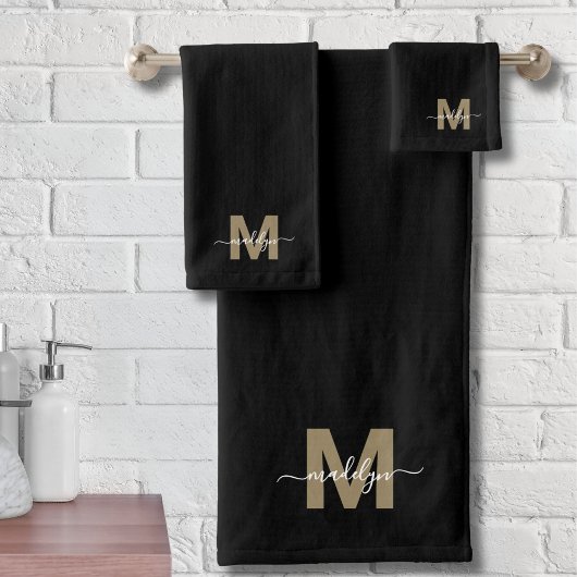 Monogramme Élégant Moderne en Script Or Noir
