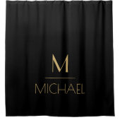 Monogramme Élégant Moderne Rideau de Douche Noir & (Devant)