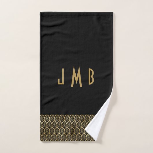 Monogramme Elegant Noir et Or Art Déco Gatsby (Serviette à main)