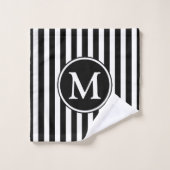 Monogramme Élégant Rayures Noires Et Blanches (Gant de toilette)