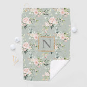Monogramme Élégant Rose Floral Sage Golf Serviette (En situation)