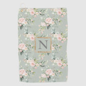 Monogramme Élégant Rose Floral Sage Golf Serviette (Devant)
