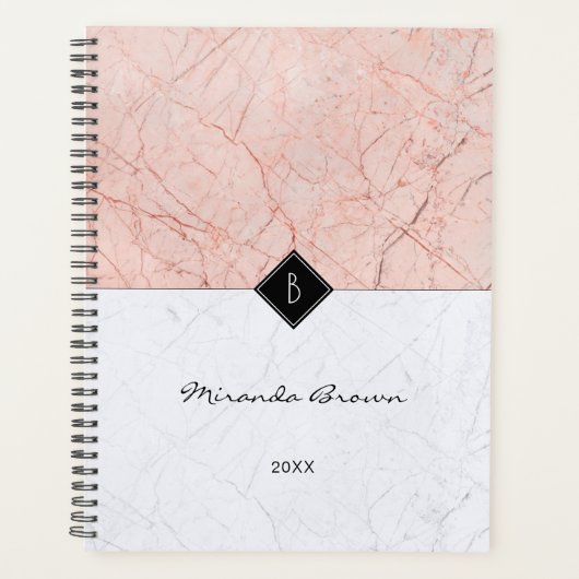 Monogramme Elegant Rose Gold Gris Marbre Planner (Devant)