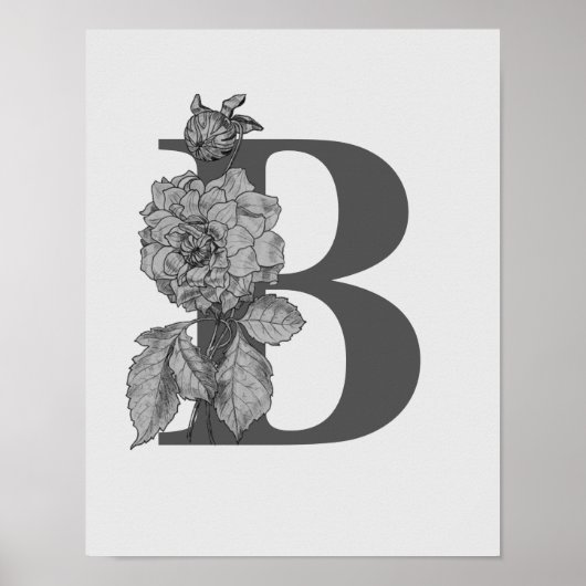 Monogramme élégant Silver Peony Poster initial B (Devant)