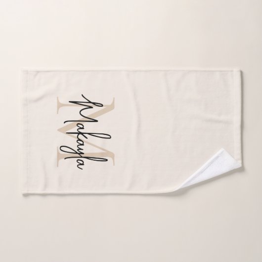 Monogramme élégant simple Nom de script Beige (Serviette à main)