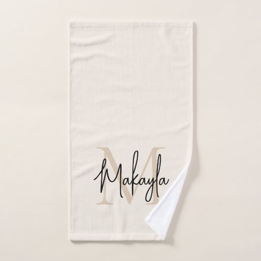 Monogramme élégant simple Nom de script Beige (Serviette à main)