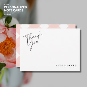 Monogramme élégant simple rose Gingham Merci