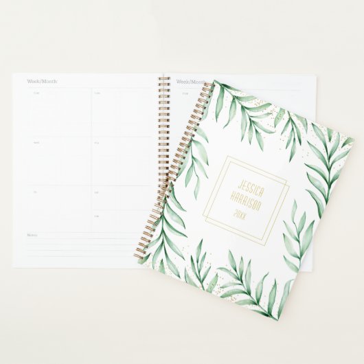 Monogramme Elégant Verdure Aquarelle Feuilles Big (Devant avec enveloppe)