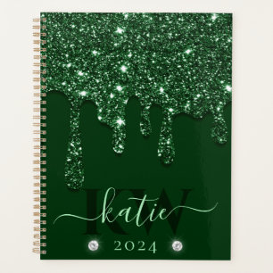 Monogramme élégant vert foncé paillettes qui coule
