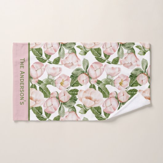 Monogramme Élégant vert rose floral vert vert vert (Serviette à main)