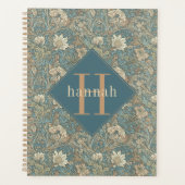 Monogramme élégant William Morris à fleurs bleues (Devant)