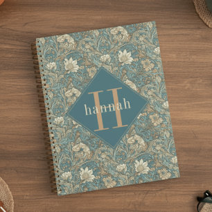 Monogramme élégant William Morris à fleurs bleues