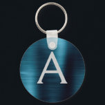 Monogramme en acier inoxydable bleu moderne<br><div class="desc">Moderne et élégant Bleu Faux Acier Inoxydable Métallic Élégant Porte - clé. Ces Porte - clés peuvent être customisés pour inclure votre nom initial et prénom. Ces porte - clés fêtent un grand anniversaire,  une douche nuptiale ou une fête de bachelorette.</div>