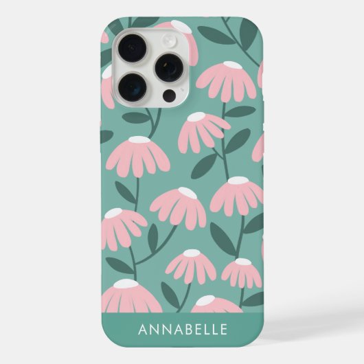 Monogramme en bas Nom Motif floral rose et vert (Verso)