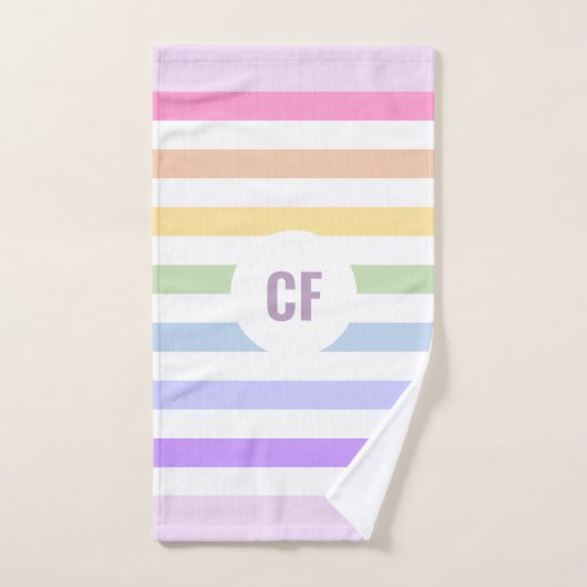 Monogramme en Blanc Cirque Pastel Arc-en-ciel rayu (Serviette à main)